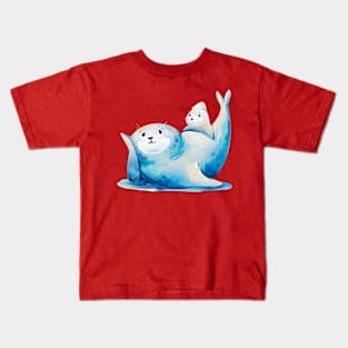 Seal with Baby watercolor Kids T-Shirt